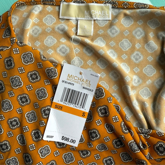 Michael Kors Mustard Geometric Blouse Size S NEW Office Work Business Dressy - Picture 3 of 11